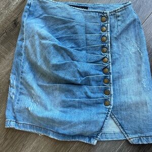 Retrofete Blue Asymmetrical Wrap Mini Skirt